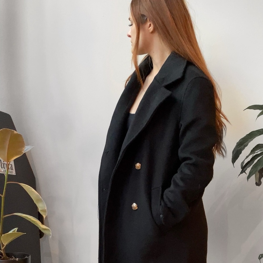 New Look black peacoat trench coat wool feel